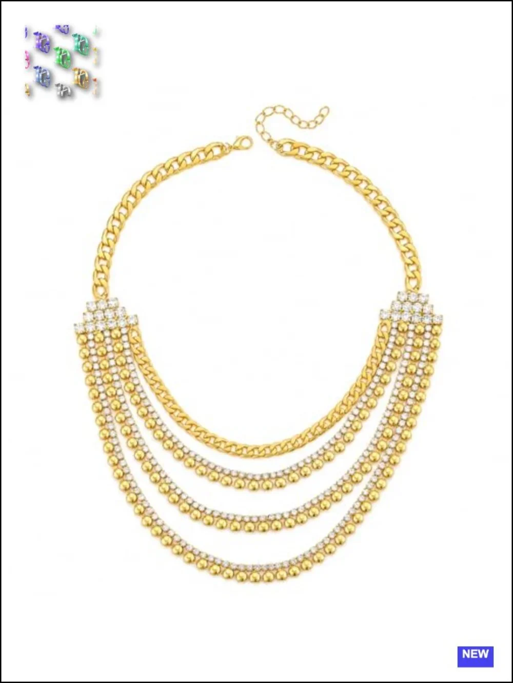 5-Strand Gold-Tone Crystal Y-Drop Waterfall Necklace for Women